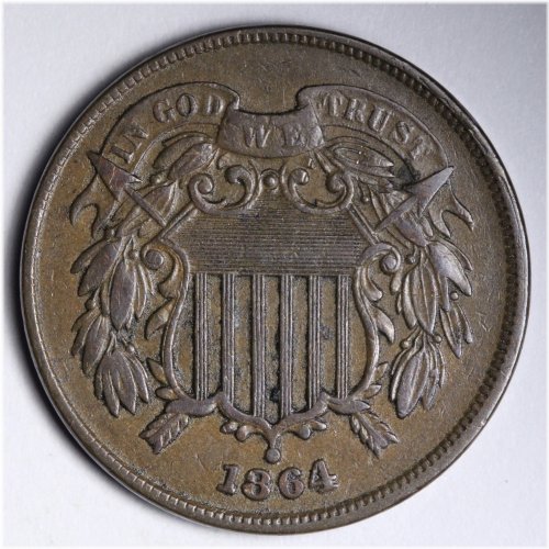 Choice AU 1864 Two Cent Piece
