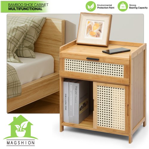 Bamboo Sliding Door Bedside Cabinet