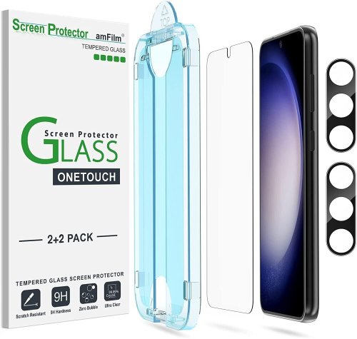 AmFilm OneTouch Tempered Glass Screen & Lens Protector Pack