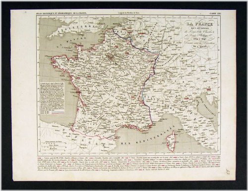 French Monarchy Era Map - 1841 Louis XVIII Charles X