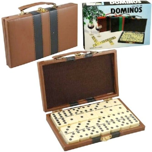 Leatherette Double Six Domino Set with 28 Thick Tiles