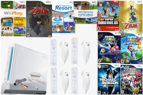 Wii Game Bundle with Dual Controllers and Bonus Gamecube Compatibility