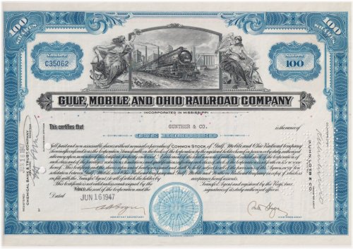 Blue Gulf Mobile & Ohio Railroad Company Stock Certificate