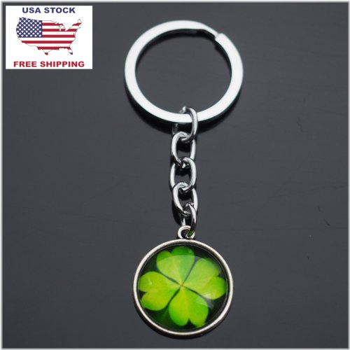 Lucky Clover Glass Dome Keychain