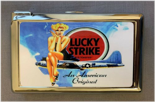 Vintage Lucky Strike Cigarette Case with Lighter and ID Holder