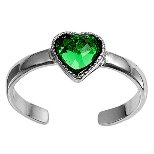 Emerald Heart Sterling Silver Toe Ring